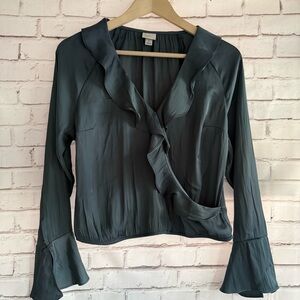 Elegant Dark Teal Ruffle Blouse